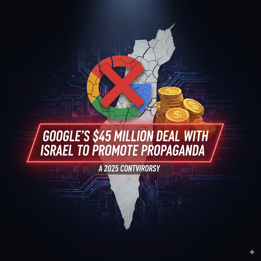 Google Israel deal, $45 million propaganda, Gaza famine denial, hasbara campaign, Netanyahu propaganda, Google ads controversy, 2025 news Google’s $45M