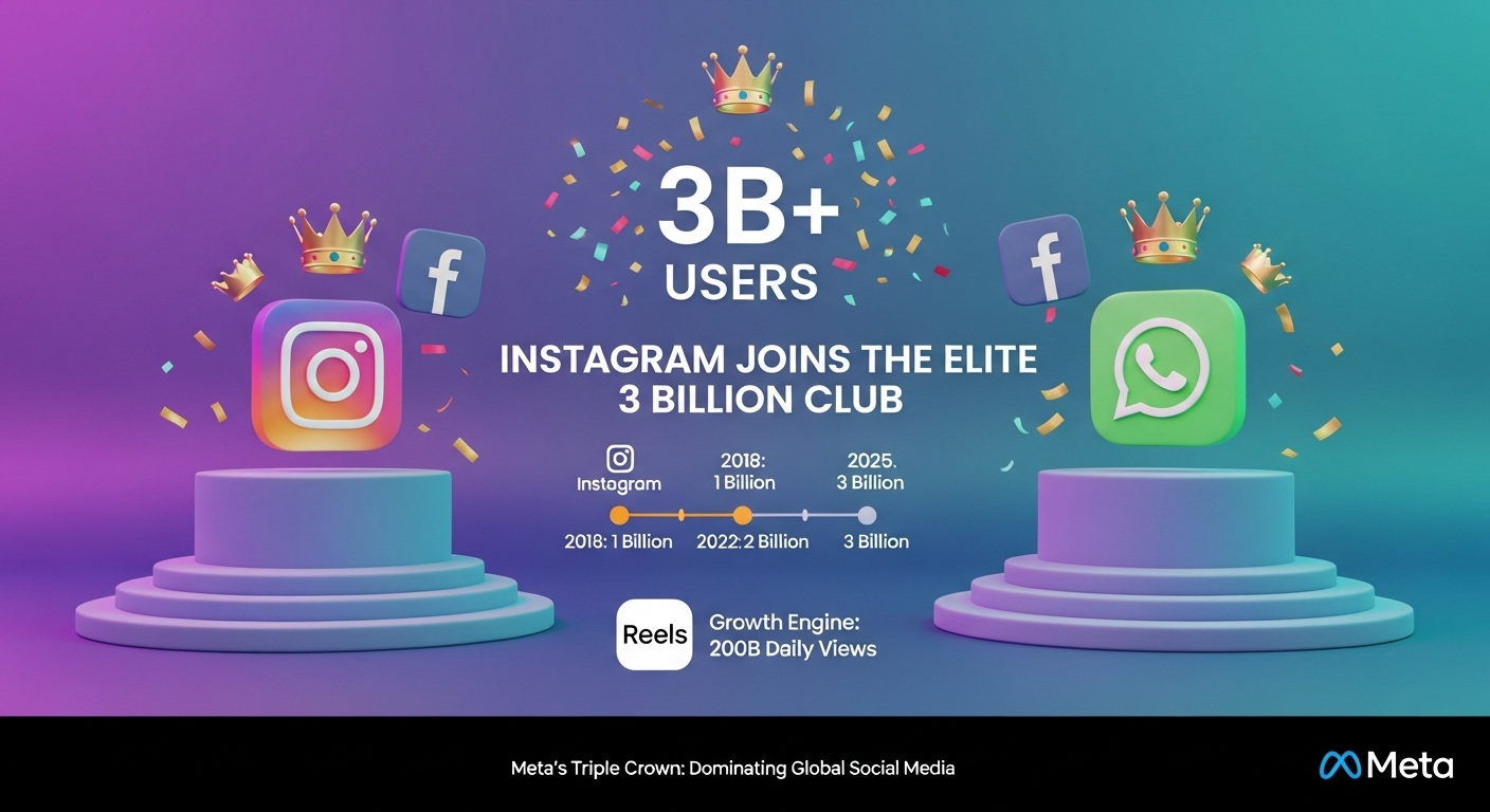 
instagram hits 3 billion users in 2025, instagram user milestone 2025, meta apps 3 billion club, instagram growth 2025