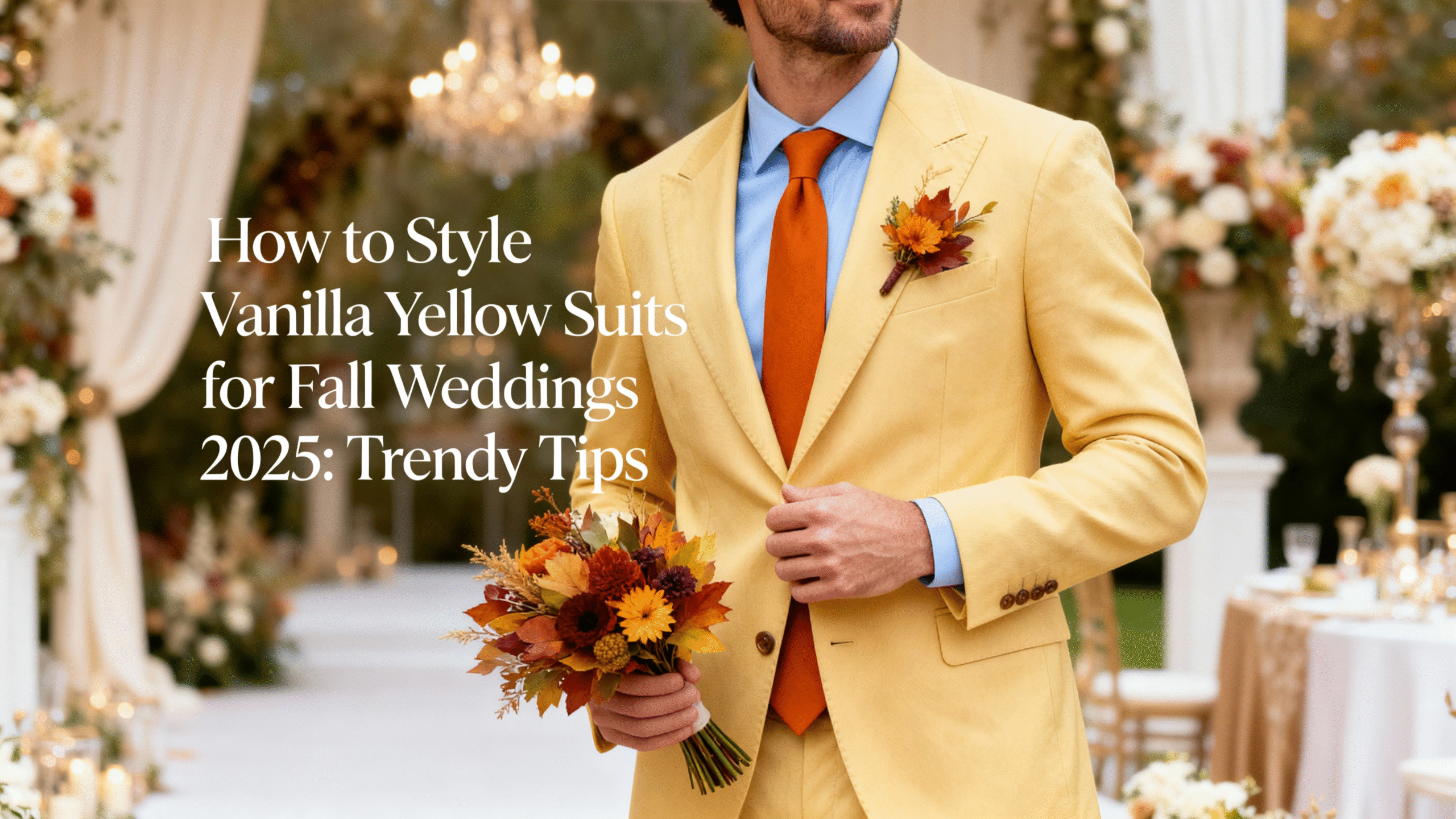 Focus Keywords:
how to style vanilla yellow suits 2025, vanilla yellow suits fall weddings, fall 2025 wedding fashion trends, budget wedding suits 2025