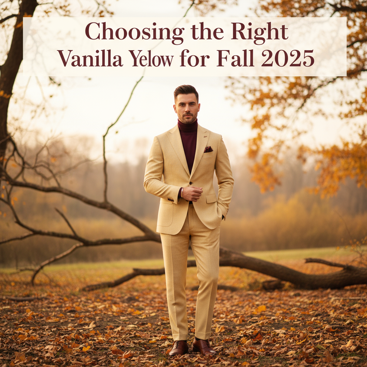 Focus Keywords:
how to style vanilla yellow suits 2025, vanilla yellow suits fall weddings, fall 2025 wedding fashion trends, budget wedding suits 2025