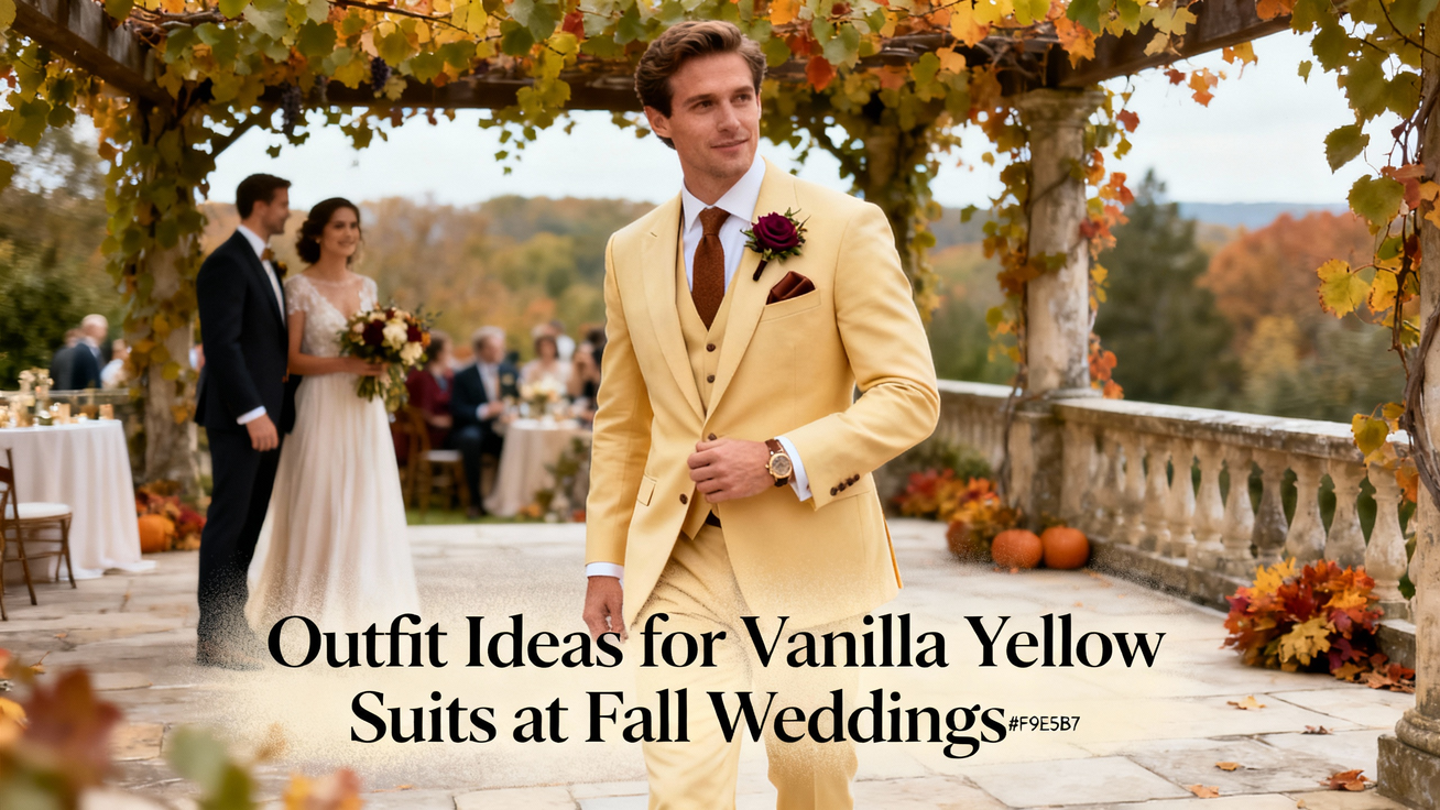 Focus Keywords:
how to style vanilla yellow suits 2025, vanilla yellow suits fall weddings, fall 2025 wedding fashion trends, budget wedding suits 2025