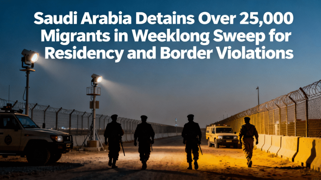 Saudi Arabia migrant arrests, illegal residency crackdown, border security violations, labor law enforcement Saudi, Yemeni Ethiopian migrants